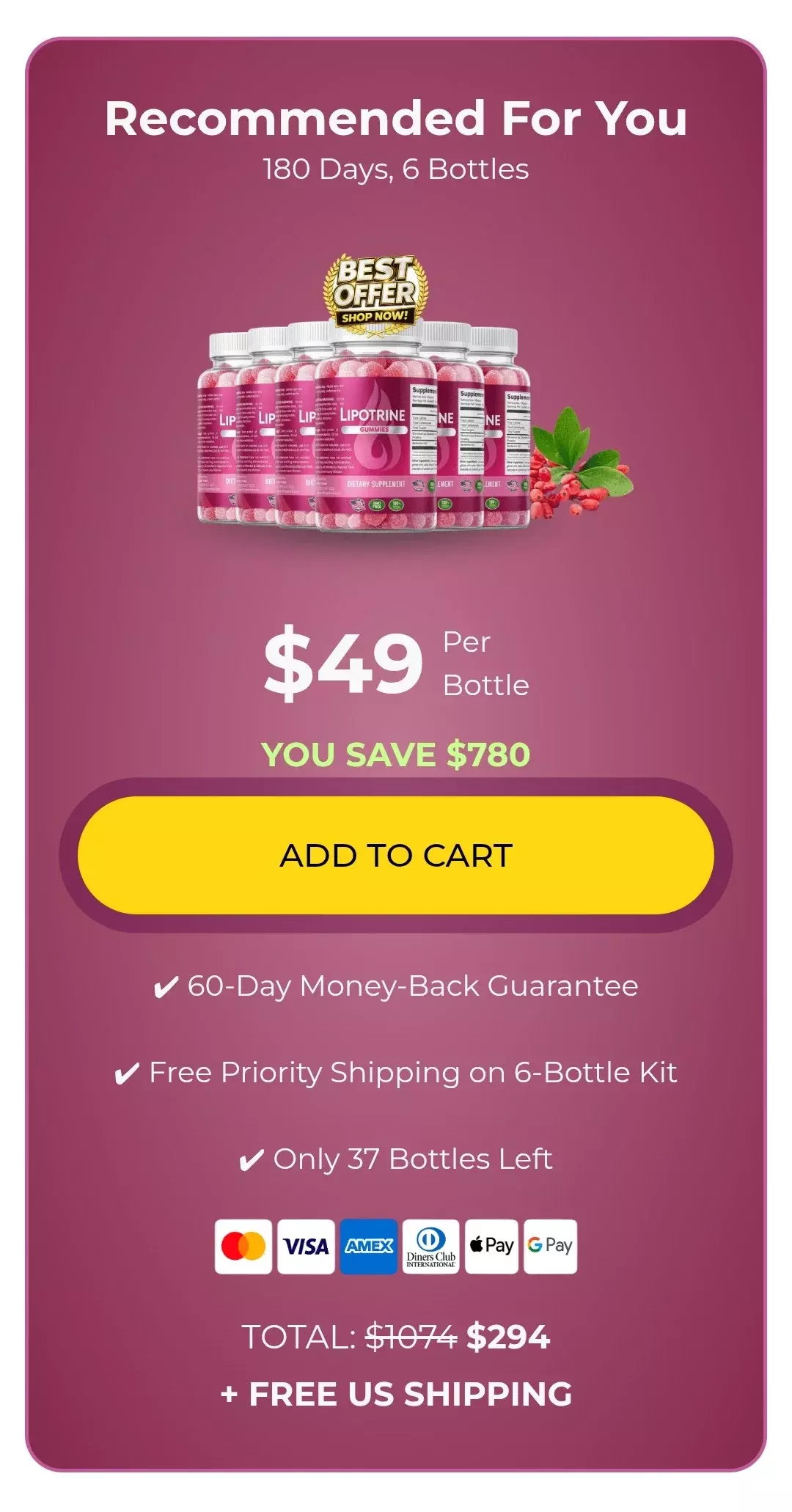 LipoTrine™ 6 bottles pricing